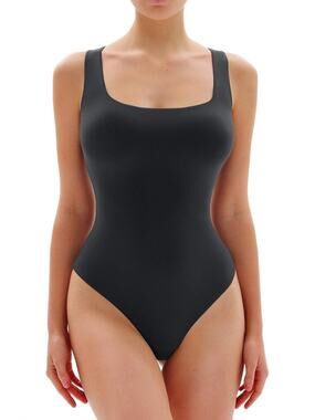 Popilush Womens Square Neck Bodysuit Double Lined Thong Bodysuit Sleeveless XL